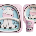 Set De Platos, Vaso Y Cubiertos Infantil Bambu X 5 Unidades