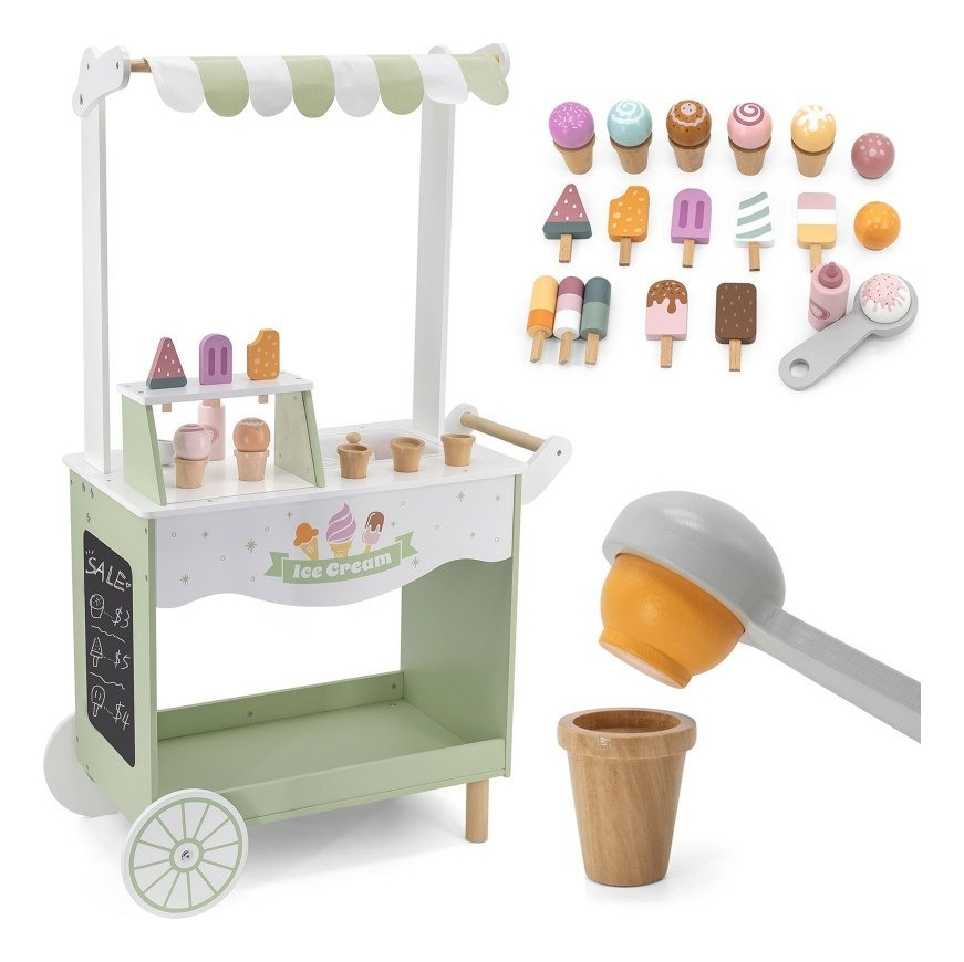 D_972521-MLU73266550294_122023-F.jpg Carrito De Helados De Arrastre De Madera Juguete Para Niños