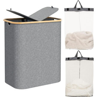 Cesto Canasto Ropa Sucia Bambú Doble Rectangular 150l