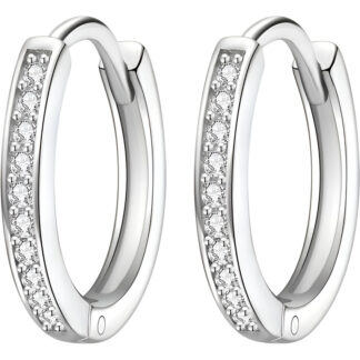 Aros Arete Caravana Pendiente Plata 925 Con Zirconias 14 Mm