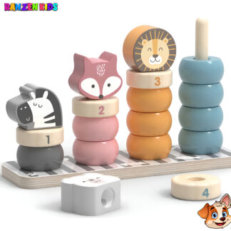 Juego De Encastre De Madera Didáctico De Animales Para Niños Color Gris