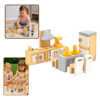 Casita De Muñecas De Madera Cocina Comedor Completa Muebles